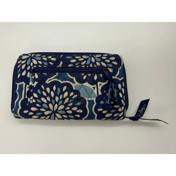 Vera Bradley Blue Floral Quilted Zip Around Continental Long Zipper Wallet Women - Picture 6 of 9